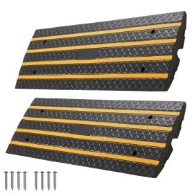 Car Driveway Rubber Curb Ramp, 33069 lbs Load Capacity, 2.6 inch Rise Curbside Bridge Ramp with Yellow Reflective Strips, Suitable for Loading Do